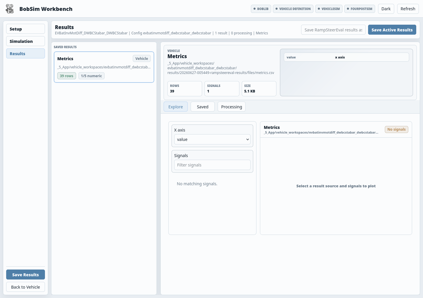 BobSim Archive view with local runs, downloadable files, and PDF preview